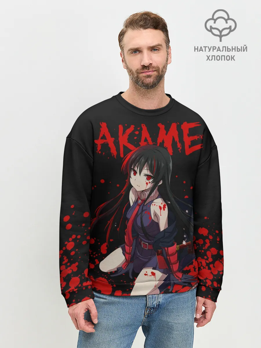 Мужской свитшот базовый / Убийца Акаме на черно-красно фоне