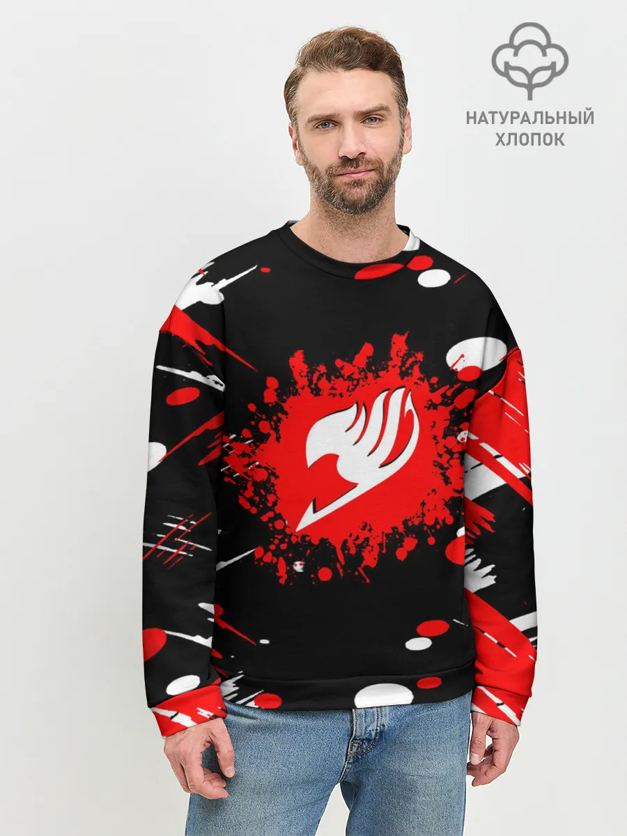 Мужской свитшот базовый / Хвост Феи красно-черная геометрия