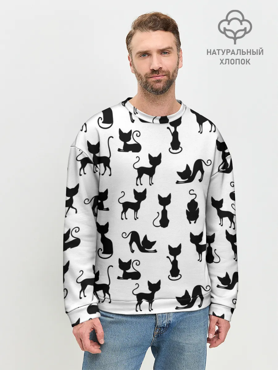 Мужской свитшот базовый / КОШКИ БЕЛОЕ НА ЧЕРНОМ