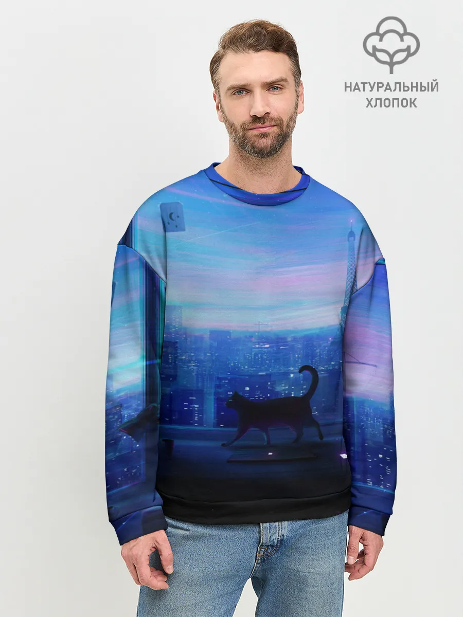 Мужской свитшот базовый / Кошка арт окно