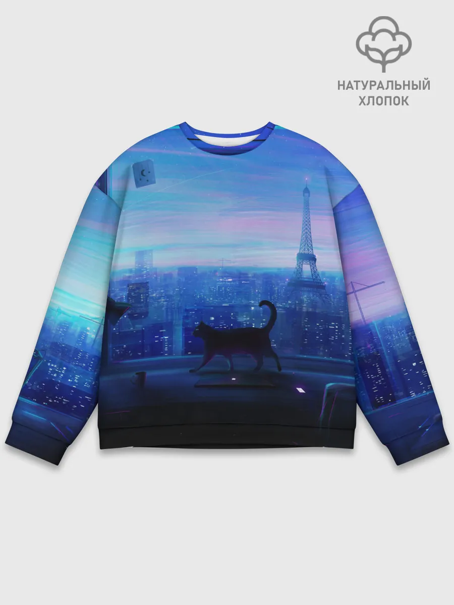 Мужской свитшот базовый / Кошка арт окно