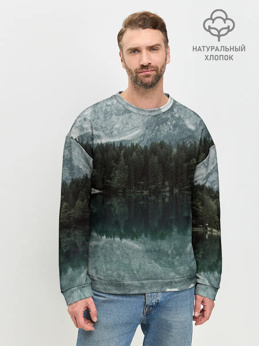 Мужской свитшот базовый / отражение горы в озере