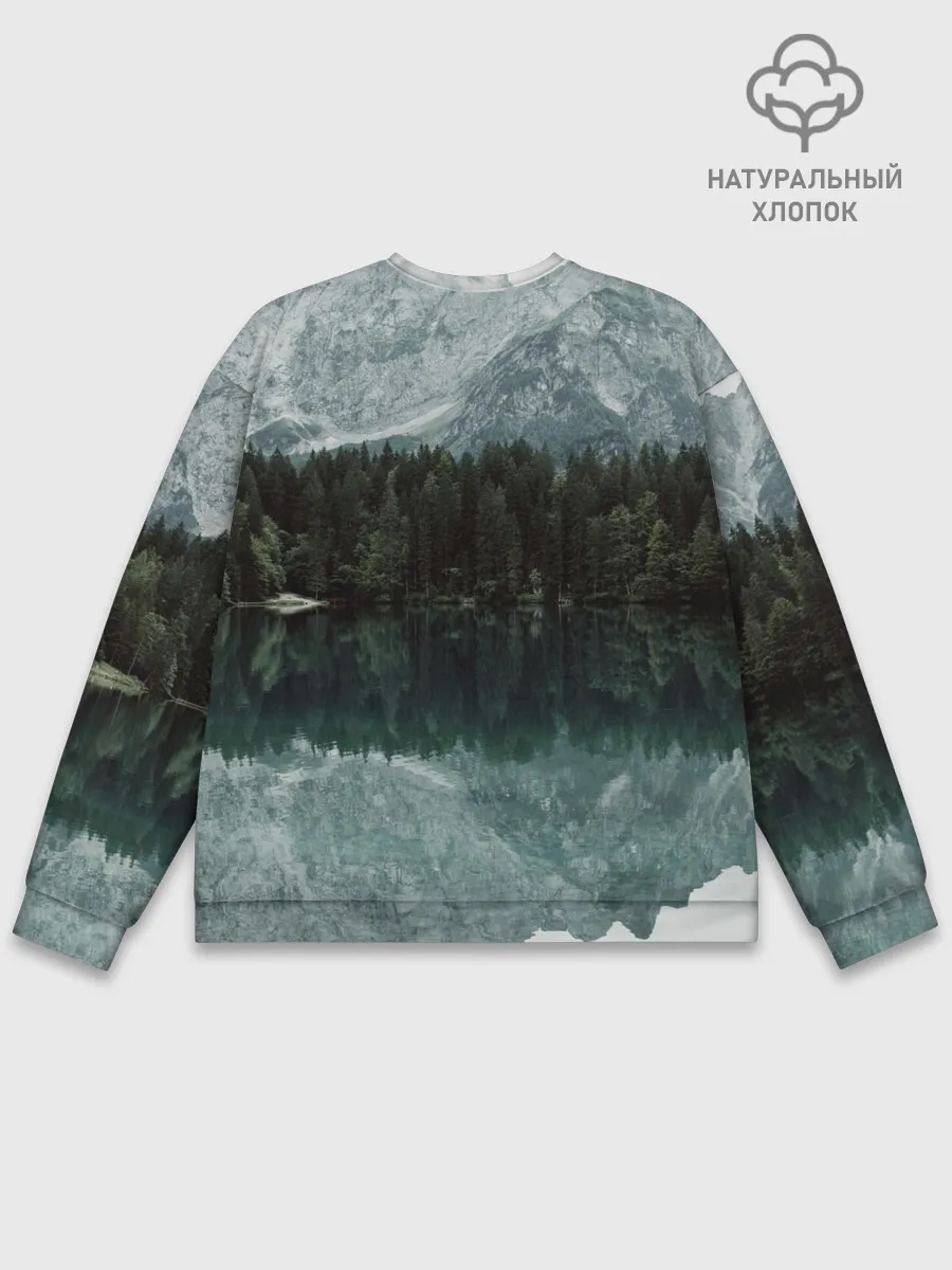 Мужской свитшот базовый / отражение горы в озере