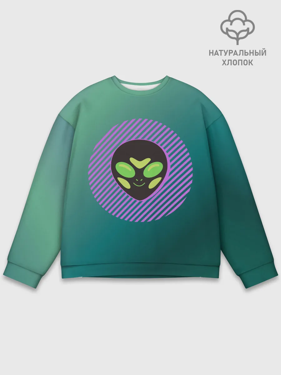 Мужской свитшот базовый / Инопланетяша на зеленом фоне