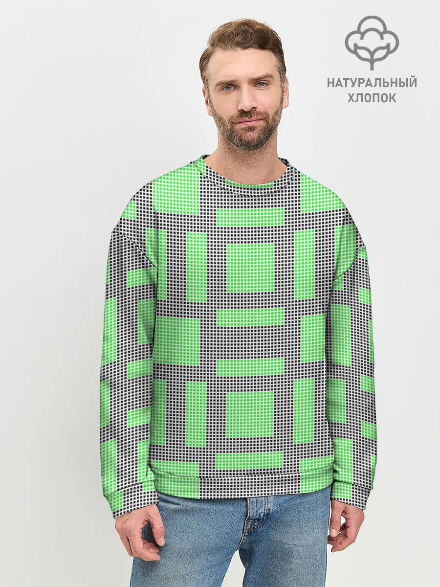 Мужской свитшот базовый / Пиксели зеленые