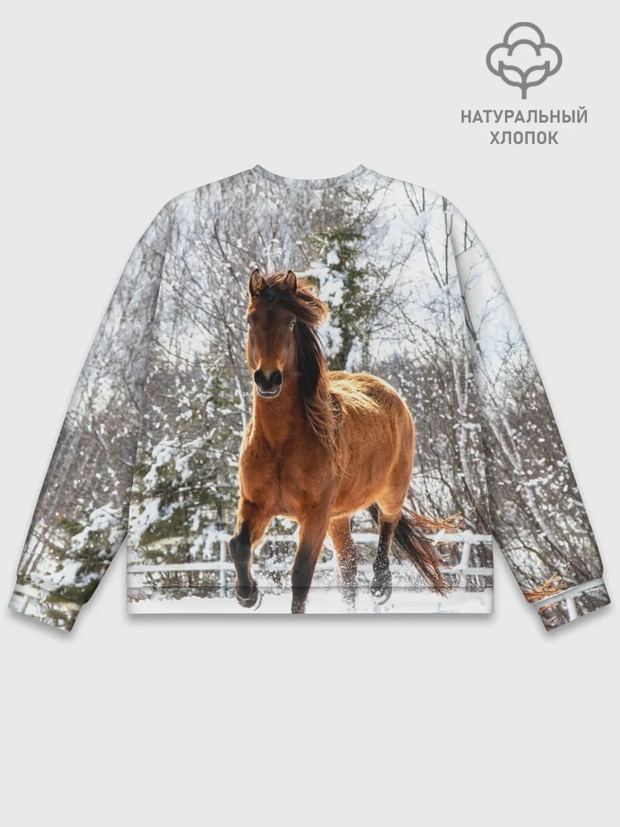 Мужской свитшот базовый / Конь и снег