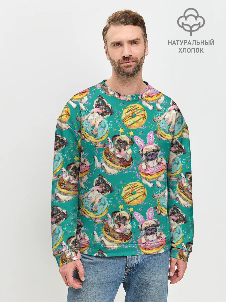 Мужской свитшот базовый / Мопсы в пончиках