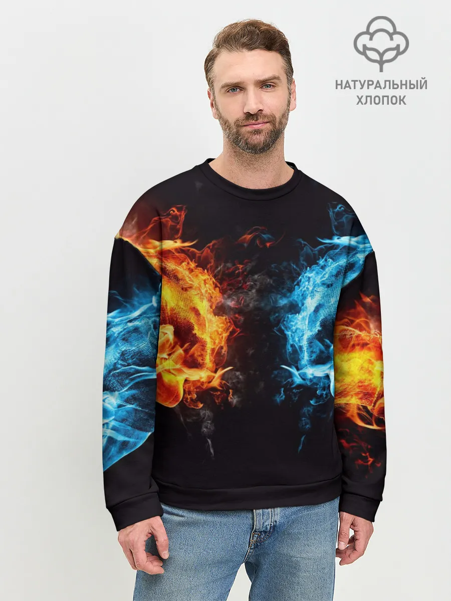 Мужской свитшот базовый / Абстракция,Инь-Ян,Огонь,Вода