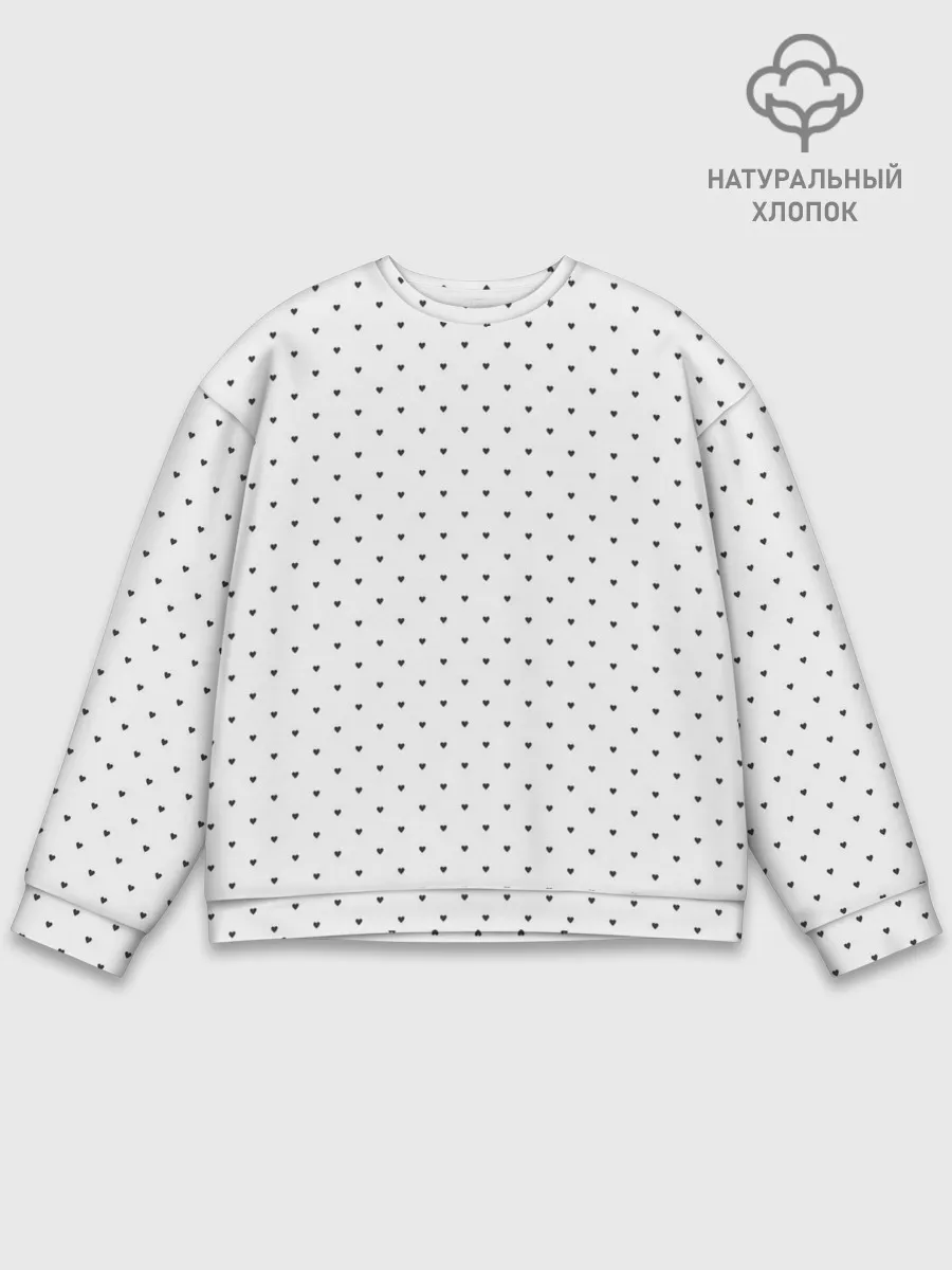 Мужской свитшот базовый / Сердечки черные на белом