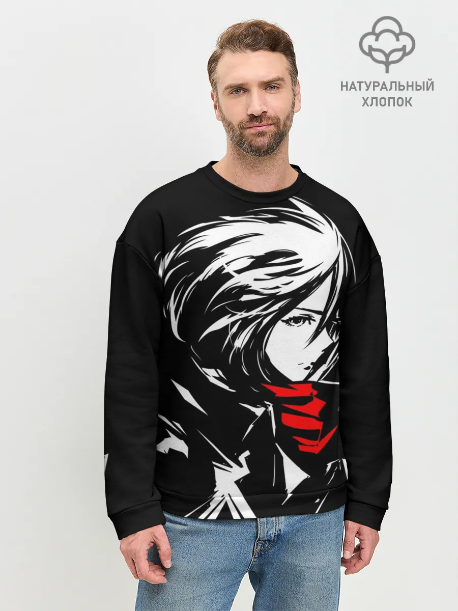 Мужской свитшот базовый / Черно-белая Микаса Аккерман