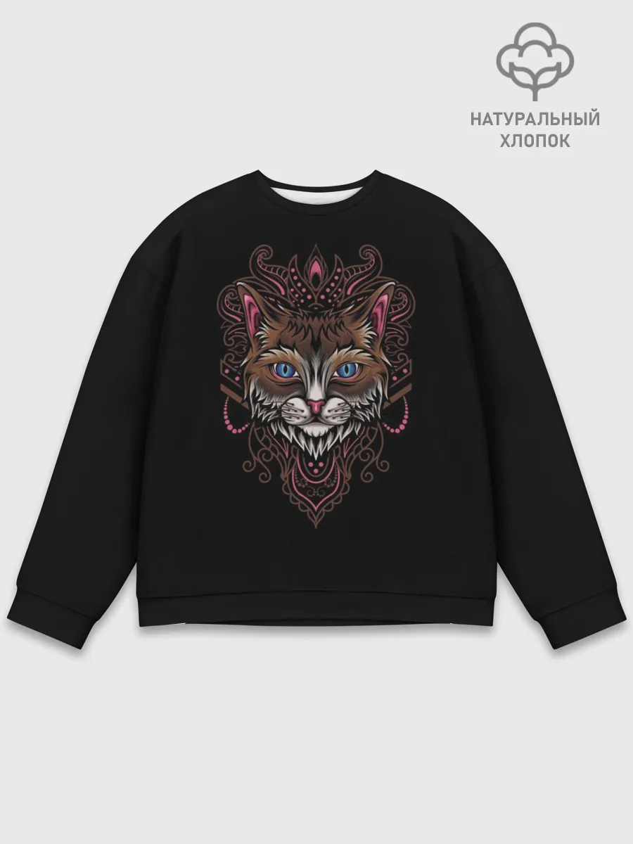 Мужской свитшот базовый / Кошка с узорами