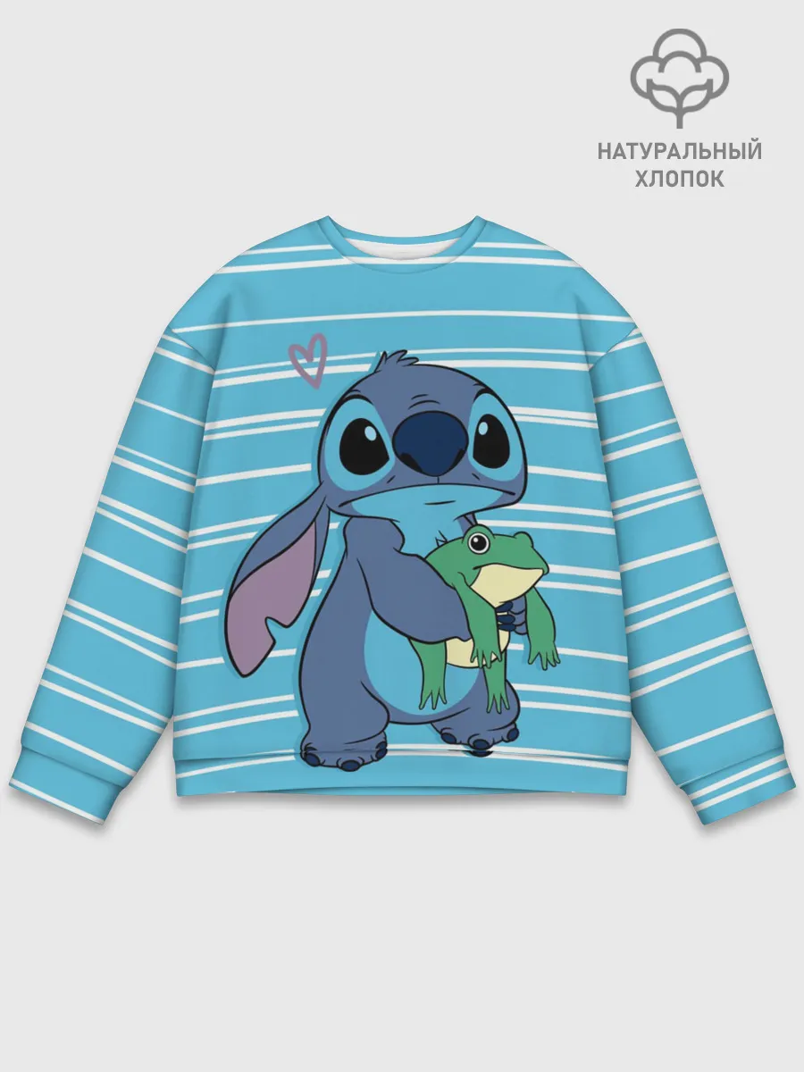 Мужской свитшот базовый / Стич с лягушкой