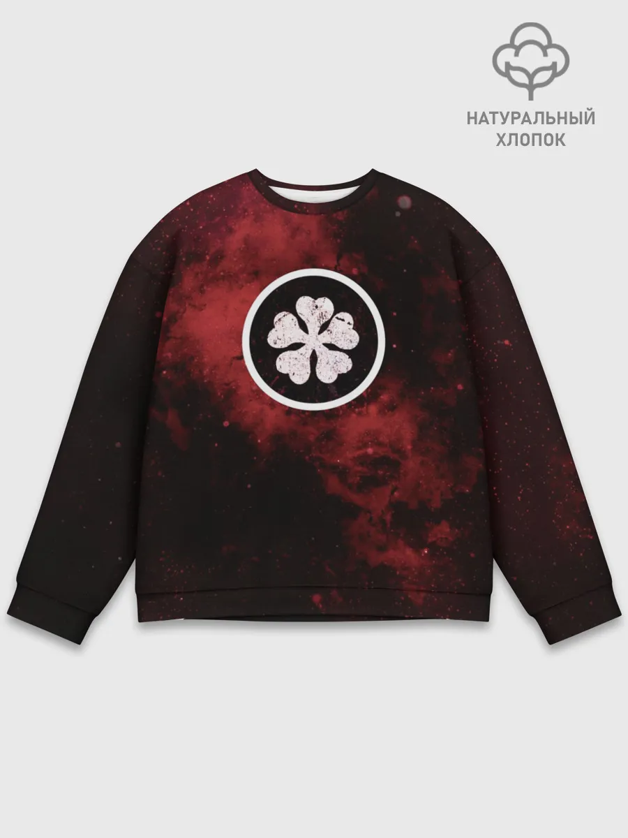 Мужской свитшот базовый / Эмблема Черного клевера на космическом фоне