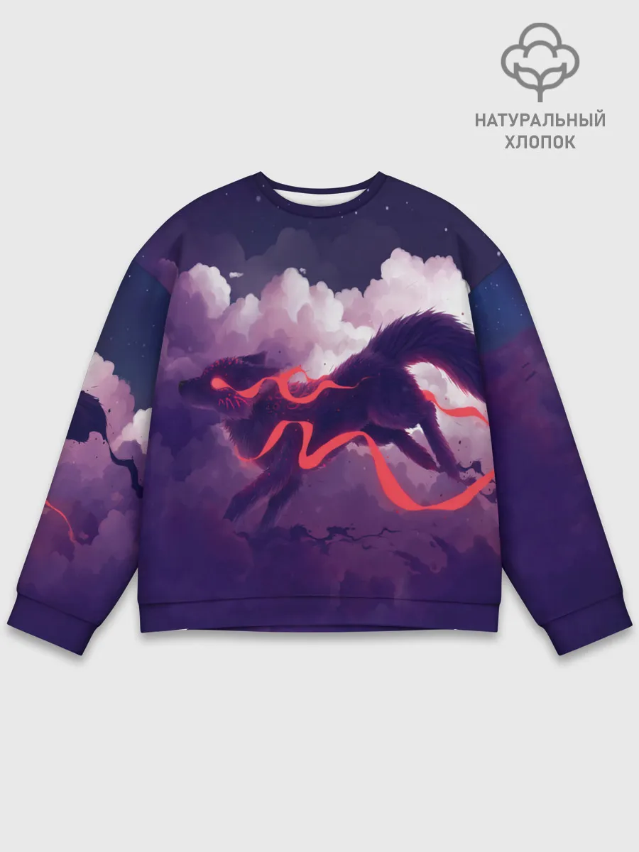 Мужской свитшот базовый / Лиса бежит по облакам