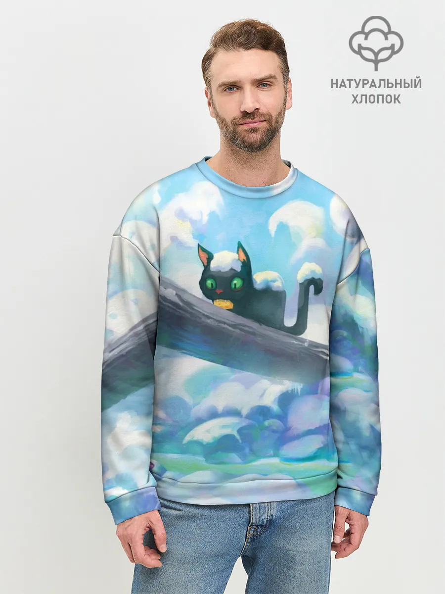 Мужской свитшот базовый / Снежный котенок