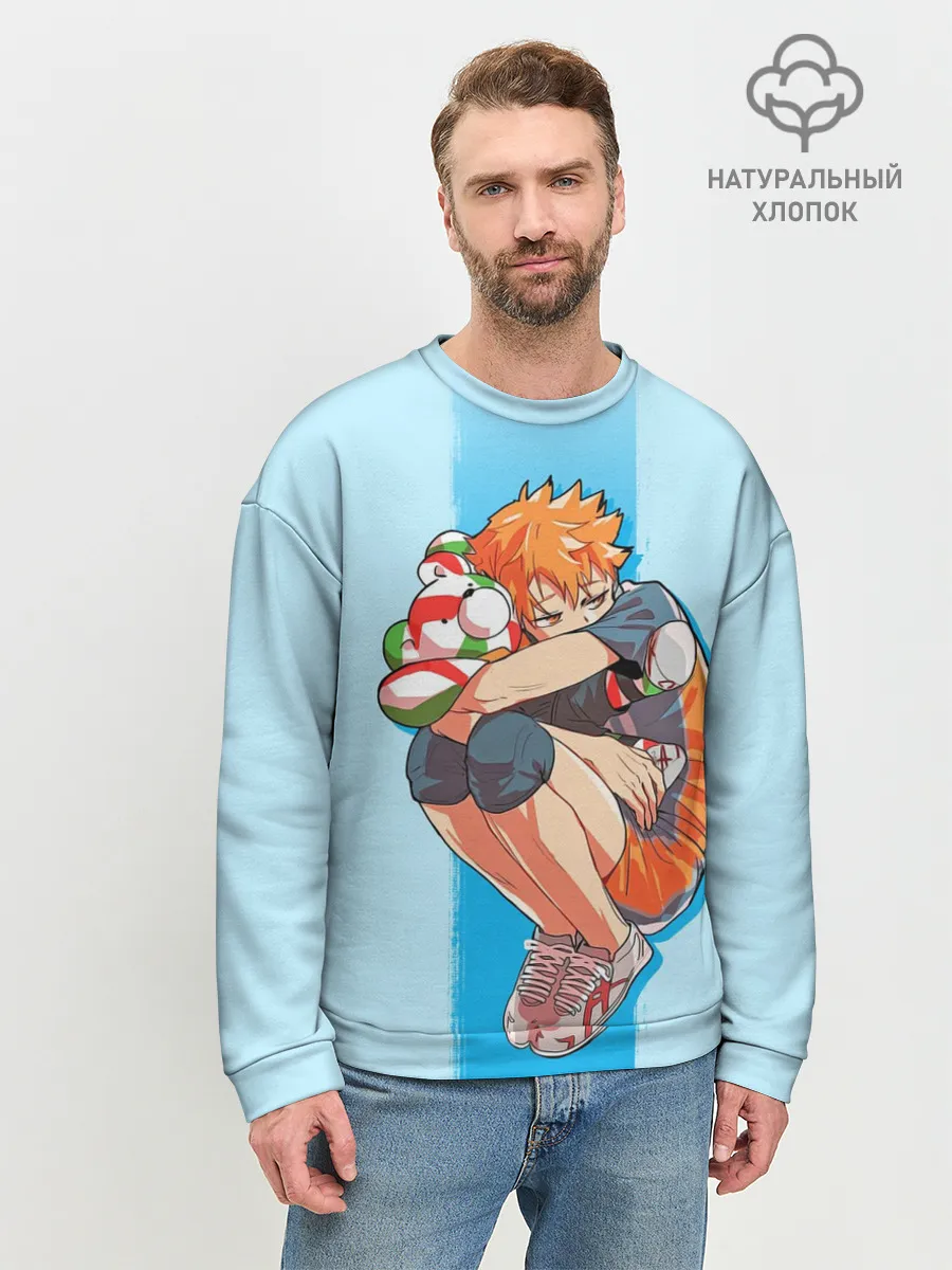 Мужской свитшот базовый / Хината на синем фоне