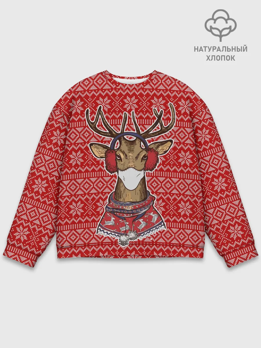 Мужской свитшот базовый / Deer in a medical mask