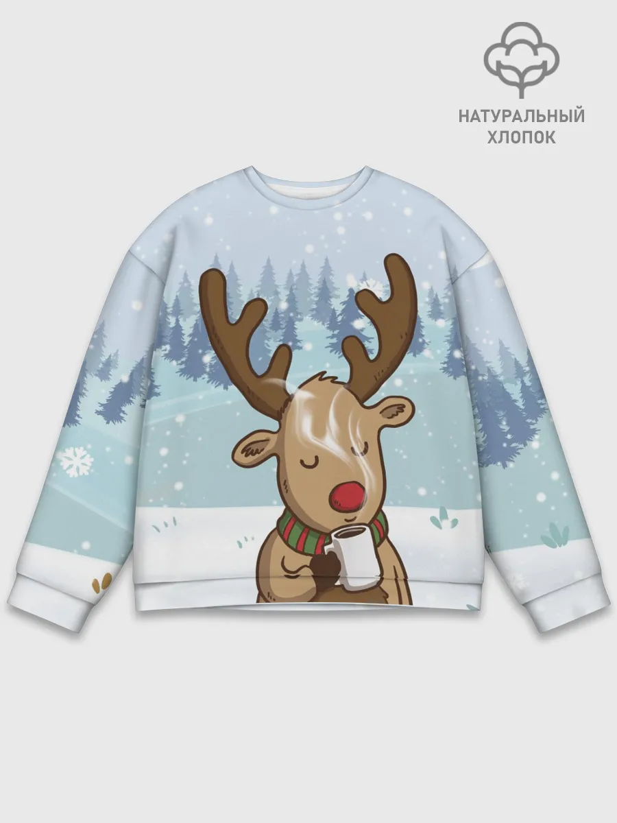 Мужской свитшот базовый / Олень с кружкой