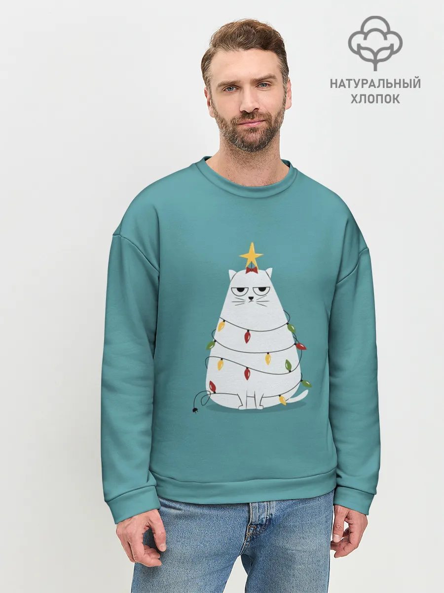 Мужской свитшот базовый / Кото-ёлка
