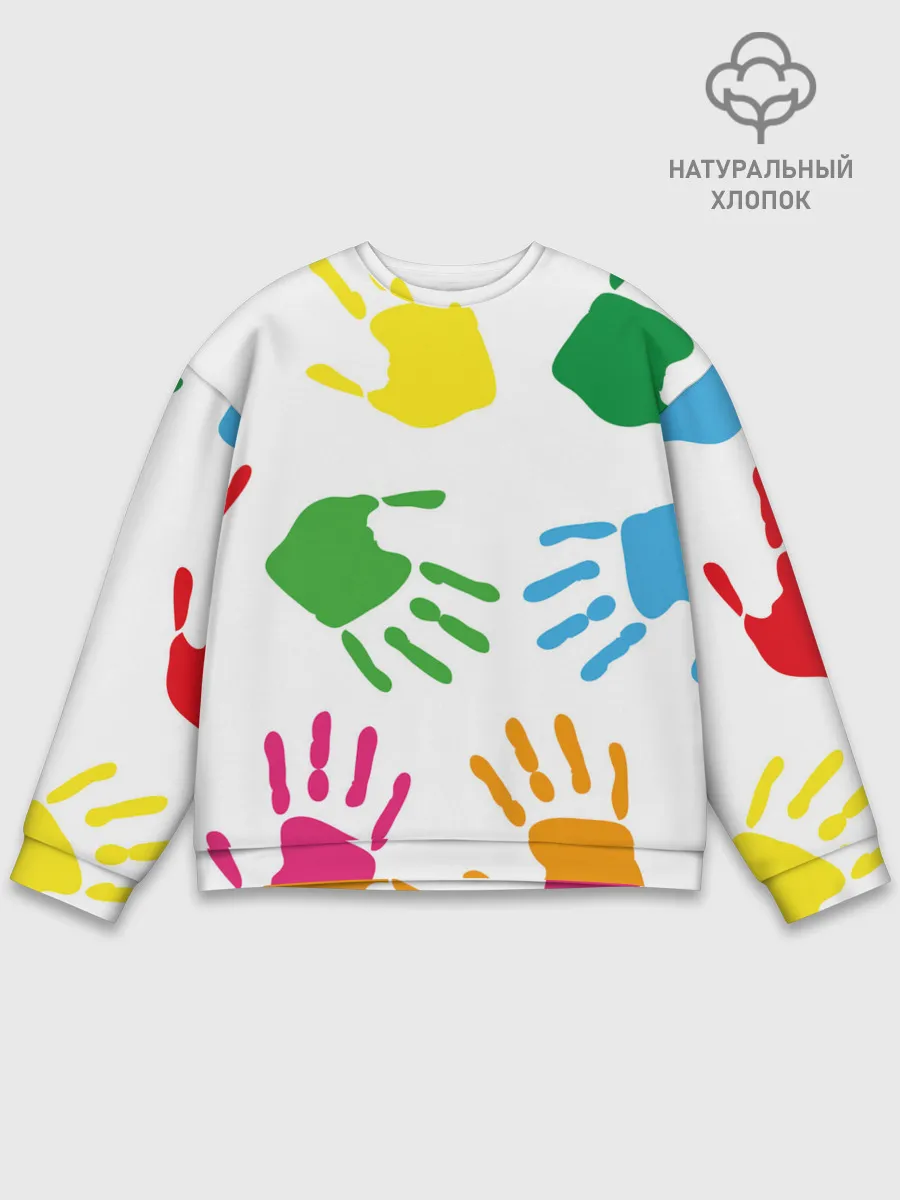 Мужской свитшот базовый / Цветные ладошки - Детский узор
