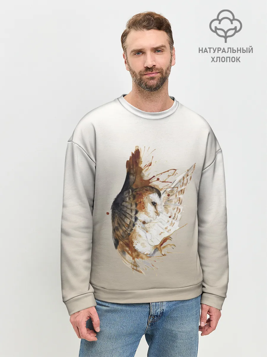 Мужской свитшот базовый / летящая сова рисунок