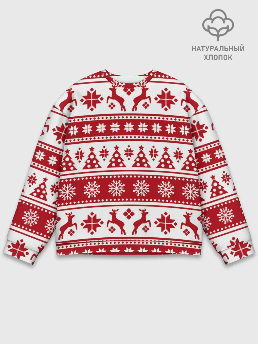 Мужской свитшот базовый / Новый Год | Олени и снежинки