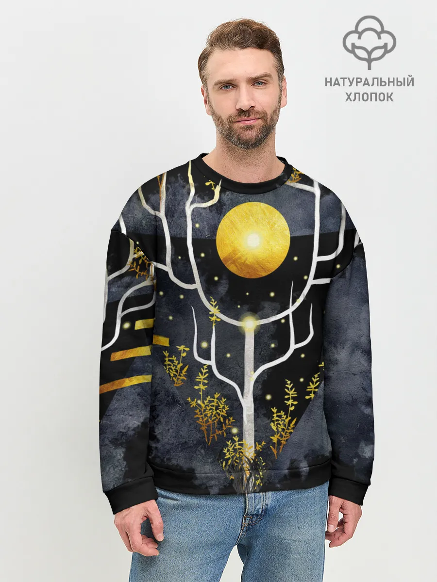 Мужской свитшот базовый / графит и золото: дерево жизни