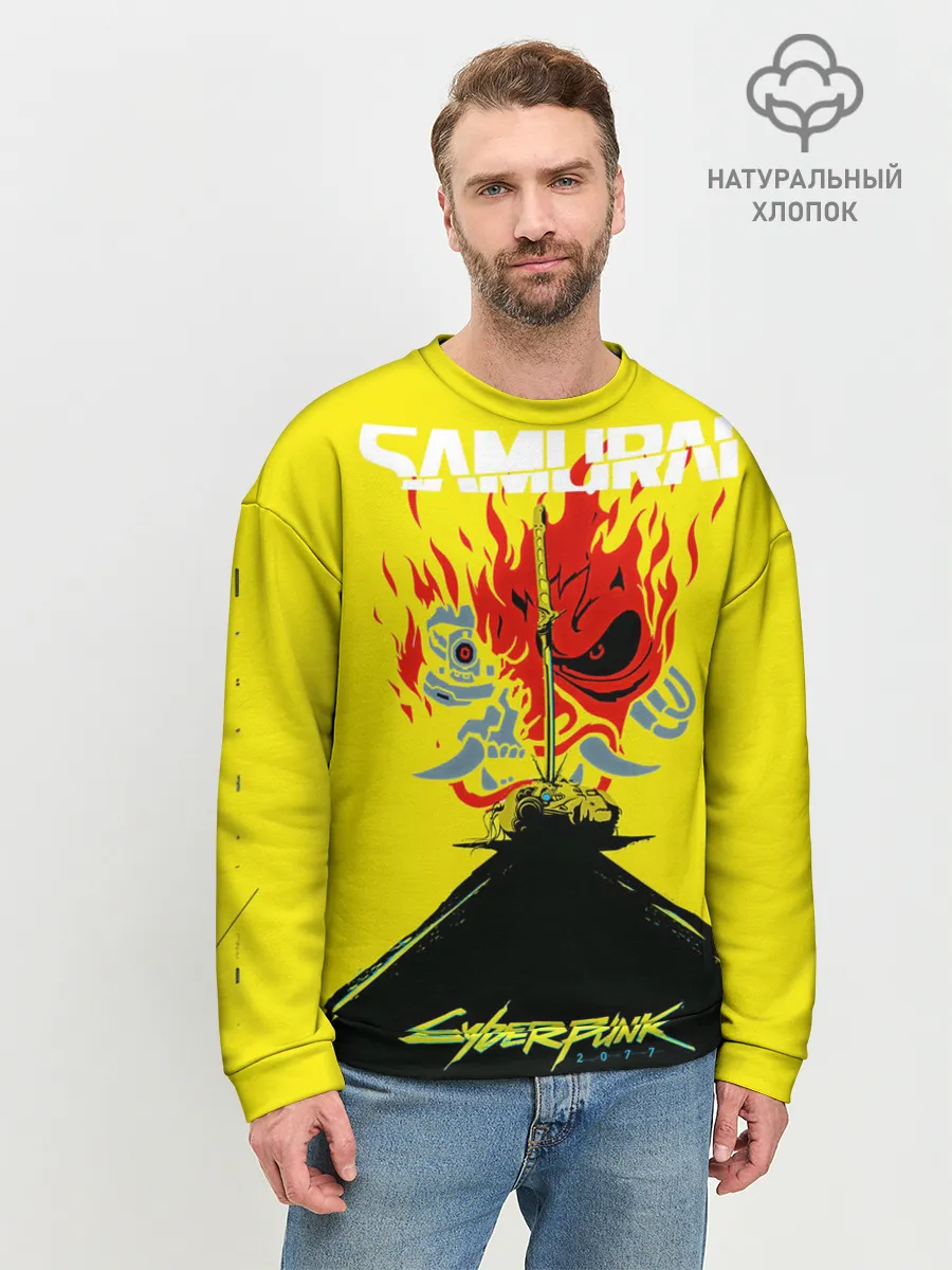 Мужской свитшот базовый / Киберпанк 2077 + Киану на спине
