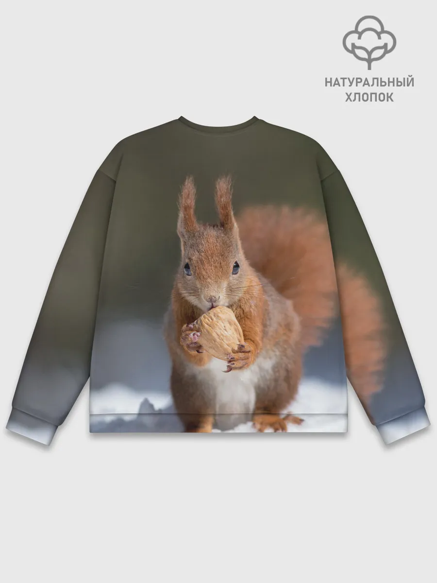 Мужской свитшот базовый / белка с орехом на снегу