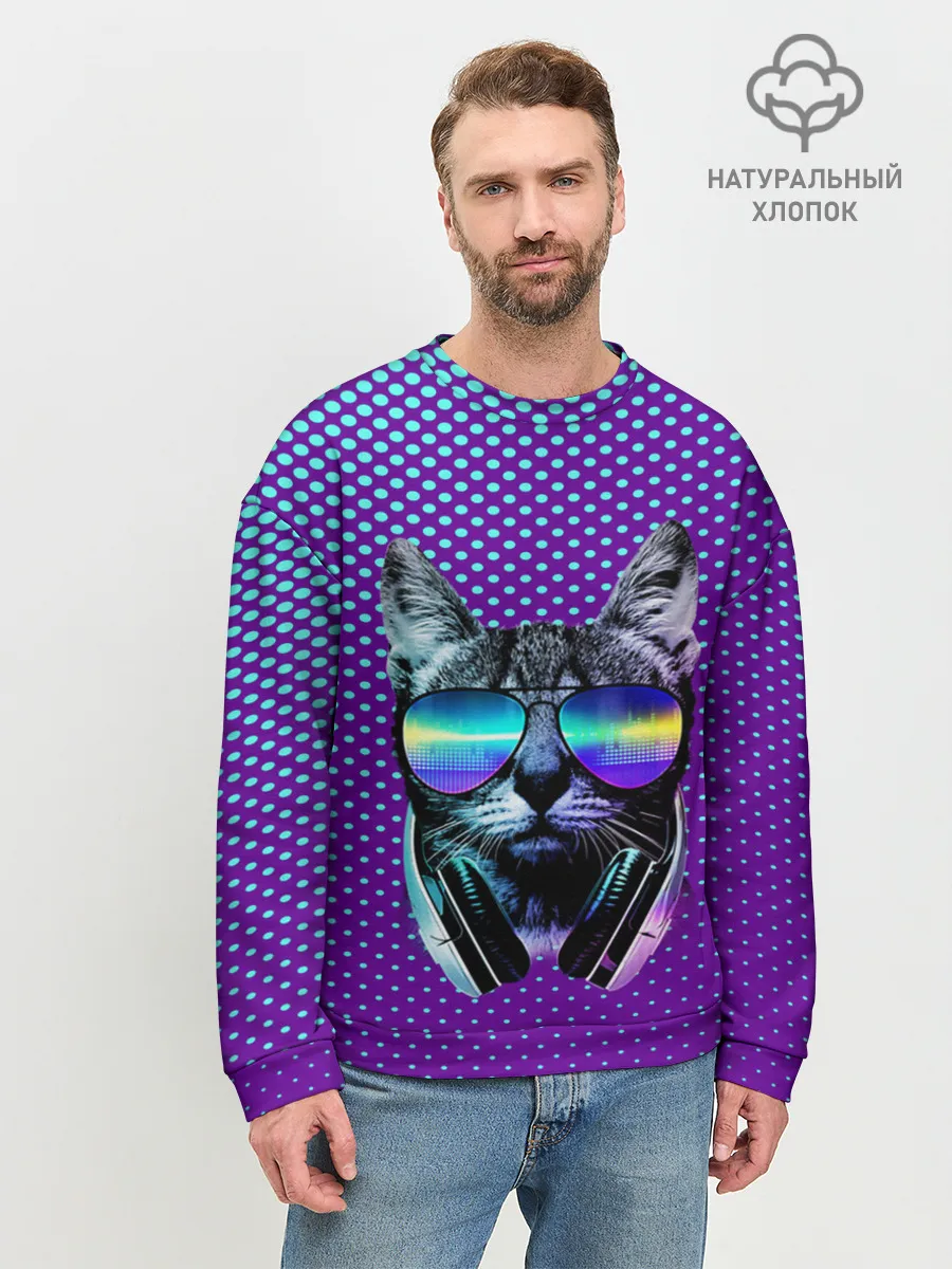 Мужской свитшот базовый / Кот очки наушники модный