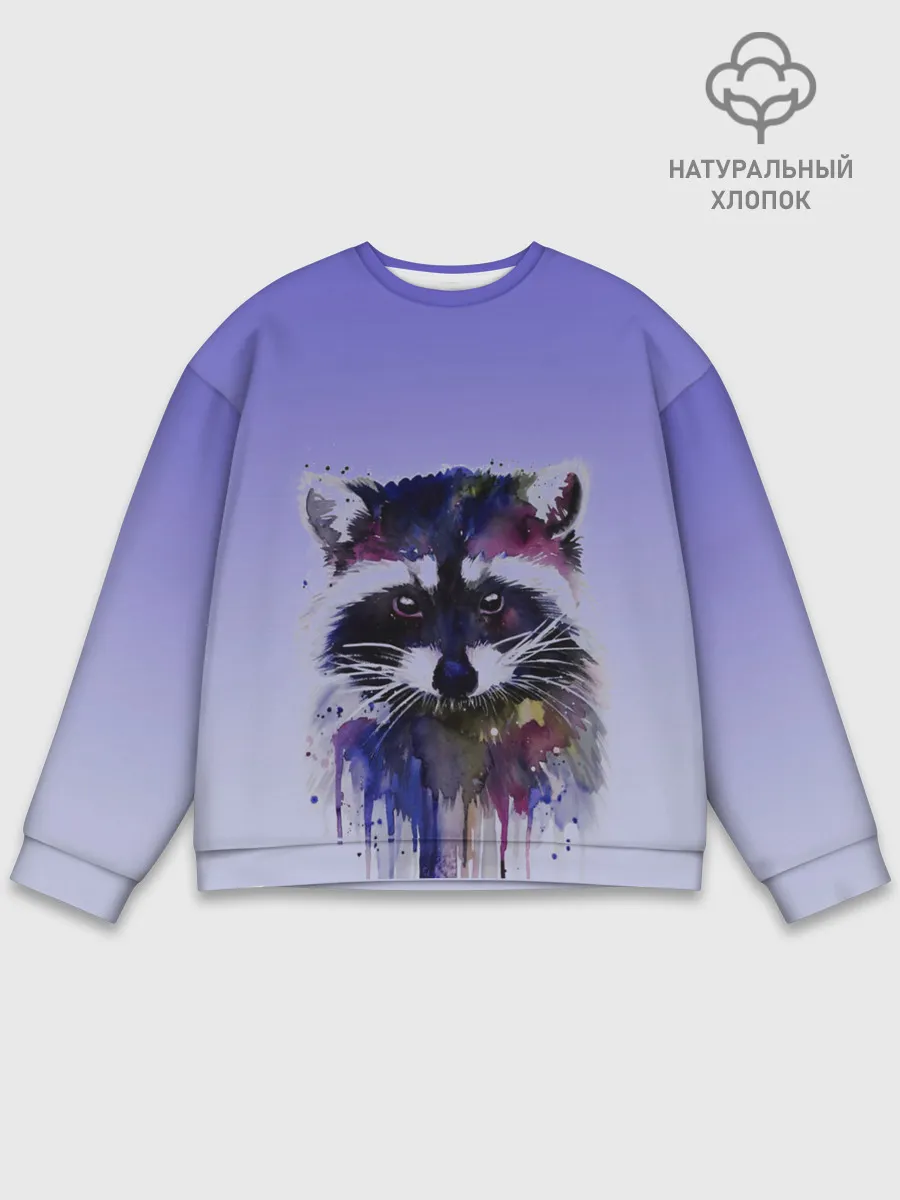 Мужской свитшот базовый / енот акварелью потеки