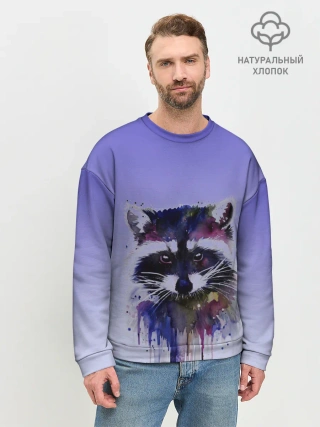 Мужской свитшот базовый / енот акварелью потеки
