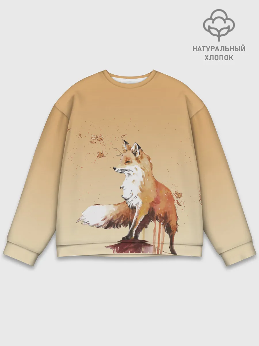 Мужской свитшот базовый / акварельная лиса задумчивости