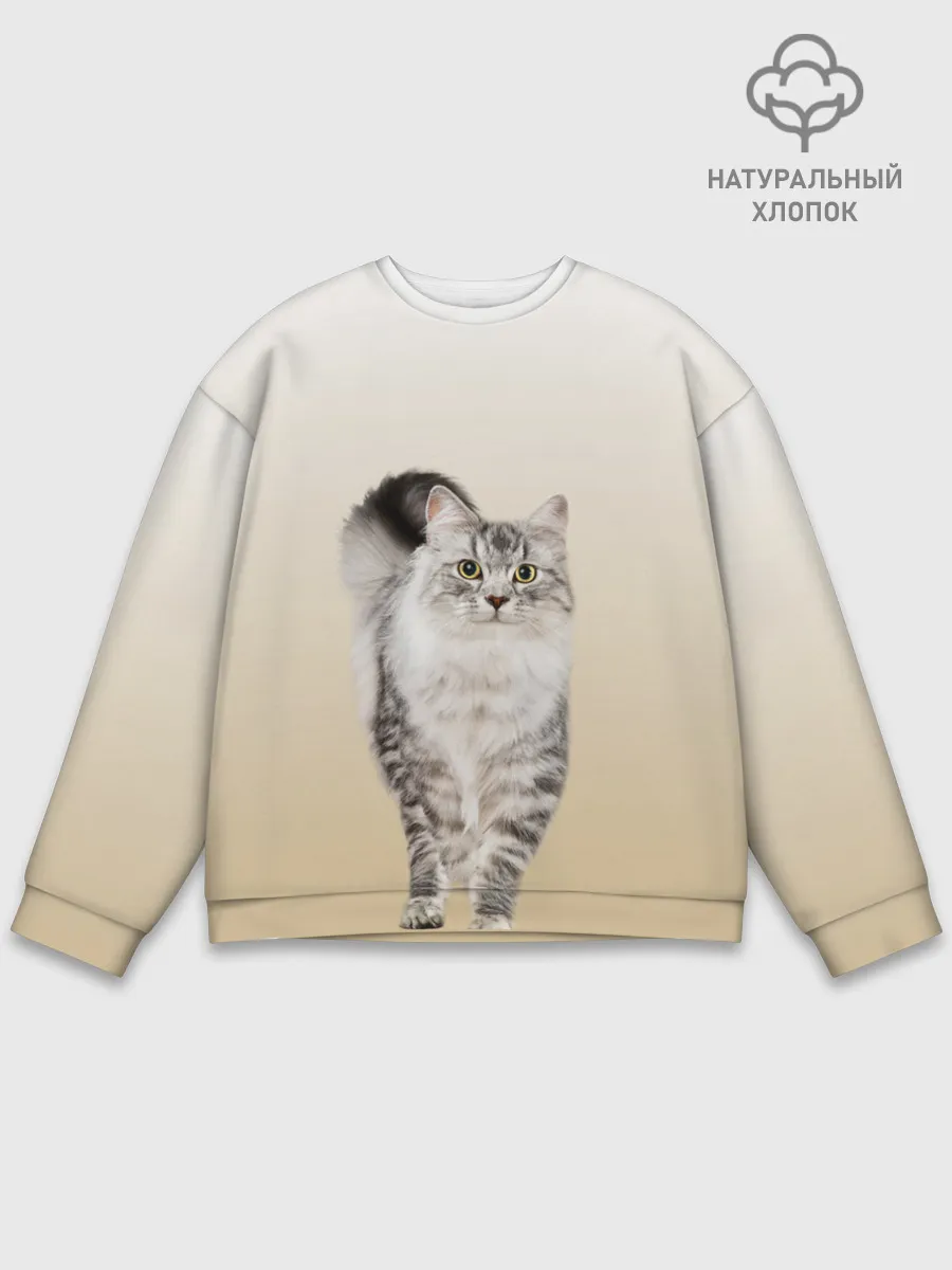 Мужской свитшот базовый / Пушистый котик реалистичный