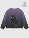 Мужской свитшот базовый / черный кот на фиолетовом
