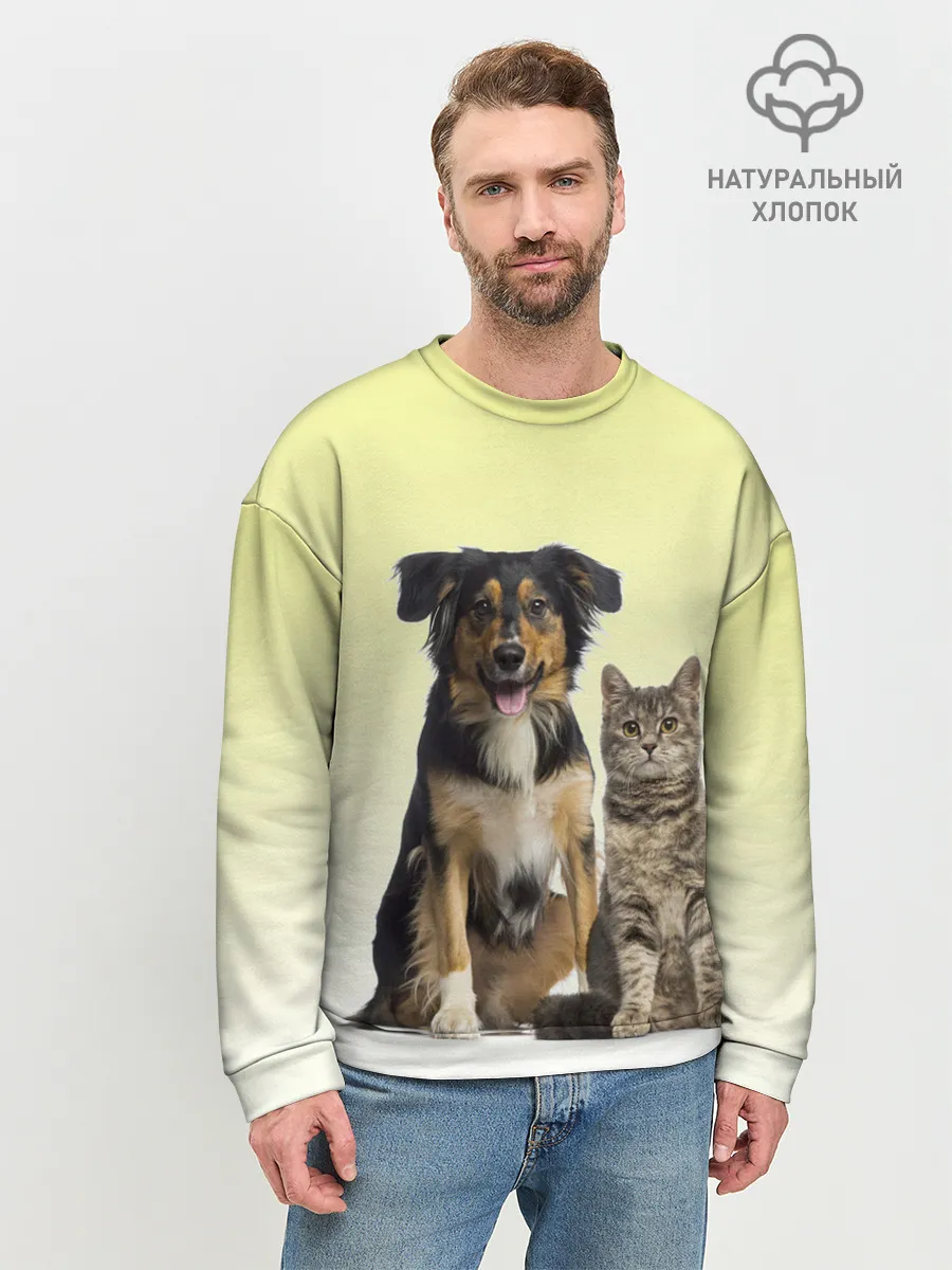 Мужской свитшот базовый / кошка и собака друзья