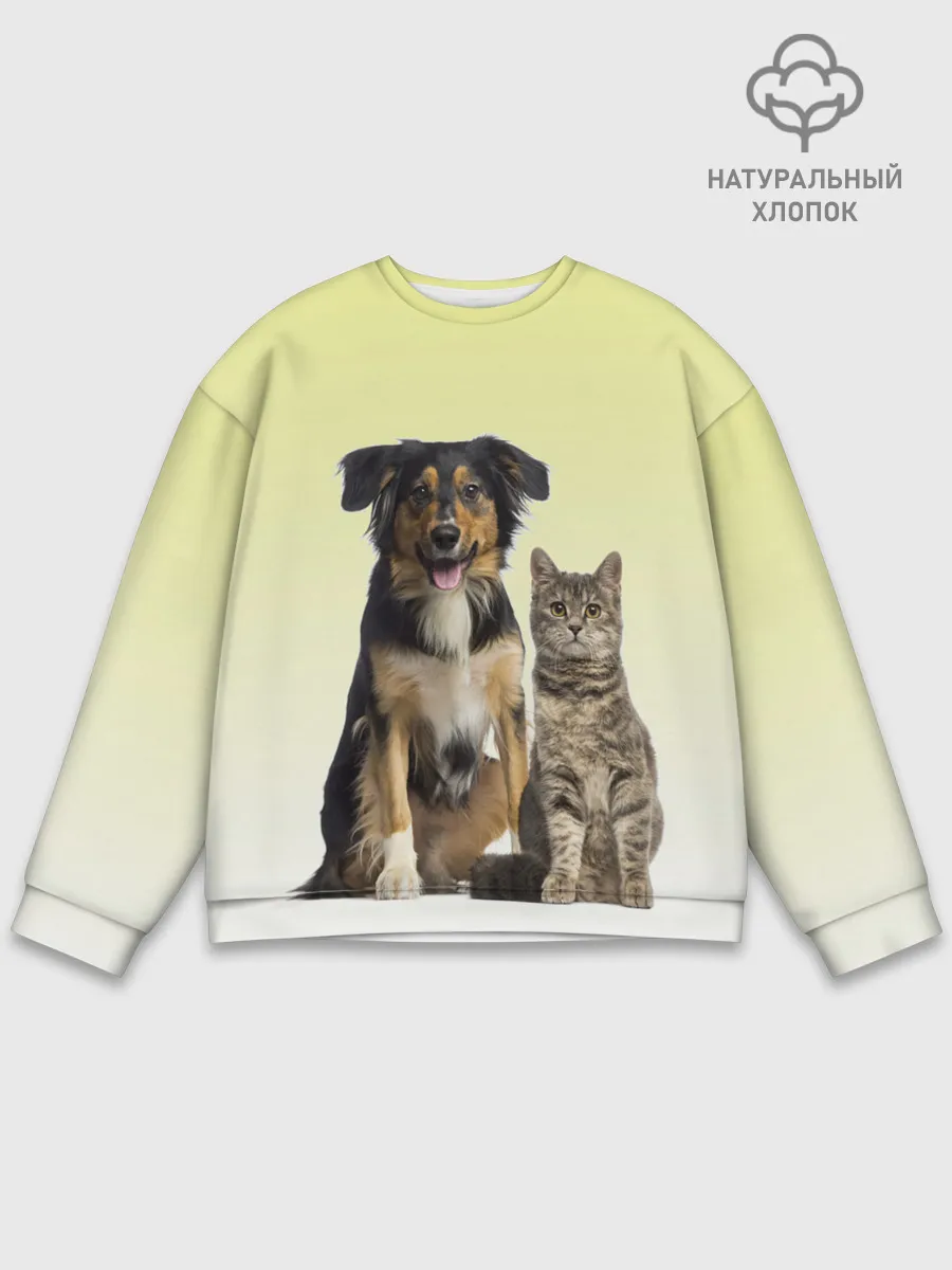 Мужской свитшот базовый / кошка и собака друзья
