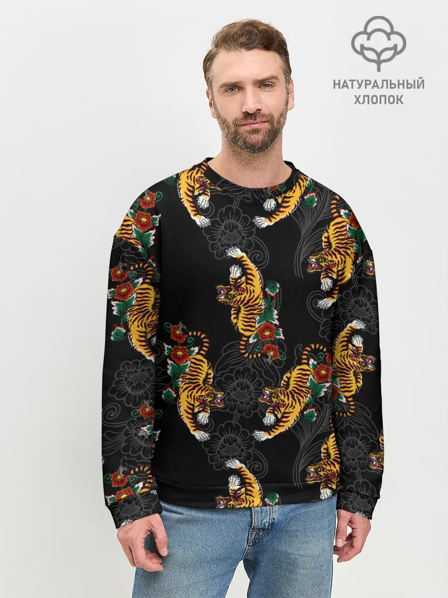 Мужской свитшот базовый / Японский стиль - тигры