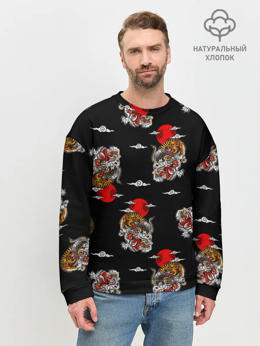 Мужской свитшот базовый / Японский стиль - тигры