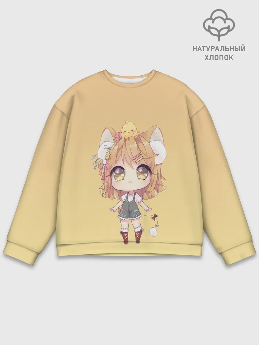 Мужской свитшот базовый / малышка чиби и цыпленок