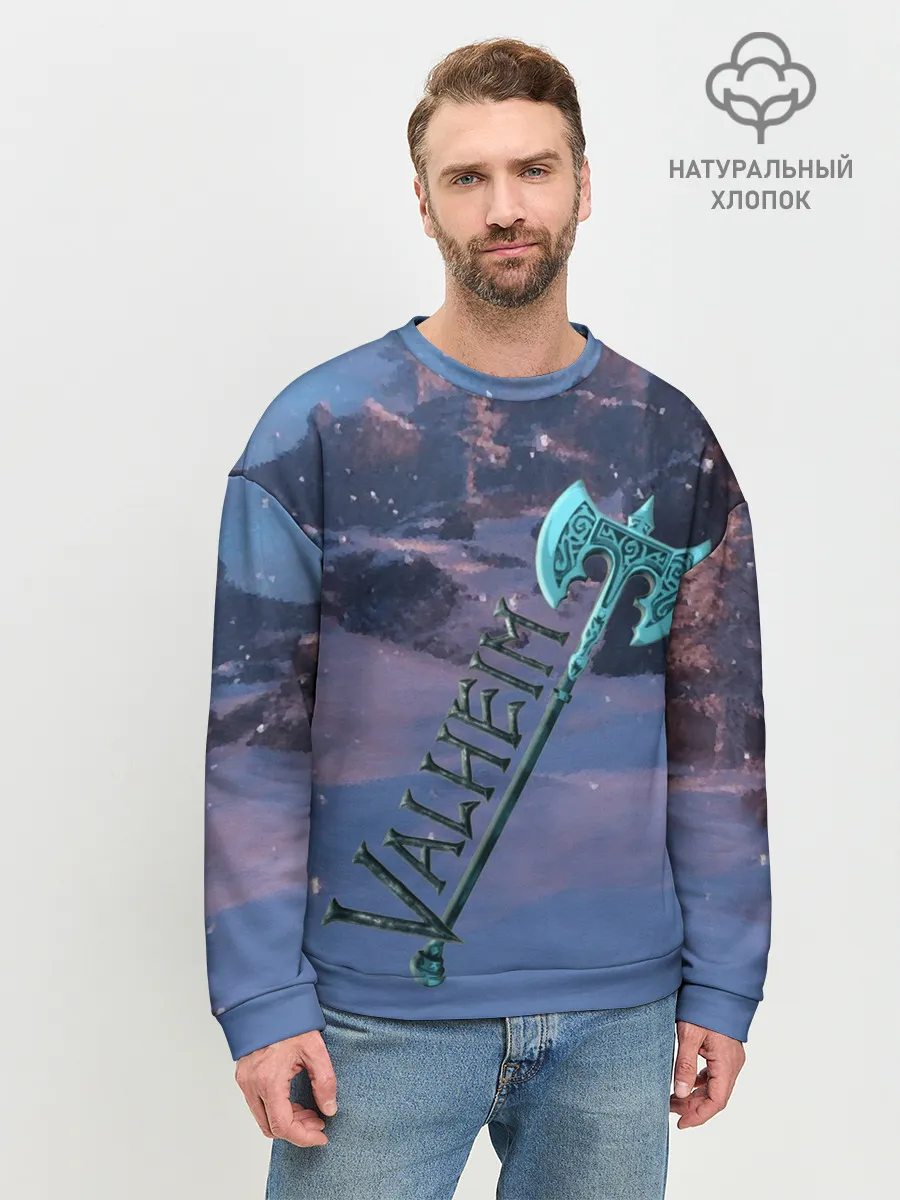 Мужской свитшот базовый / Valheim лого с секирой