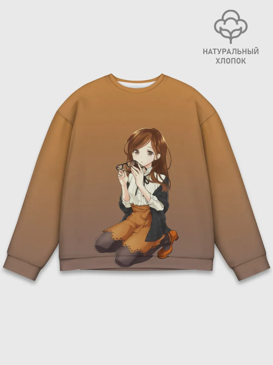 Мужской свитшот базовый / анимешная девочка очки офис