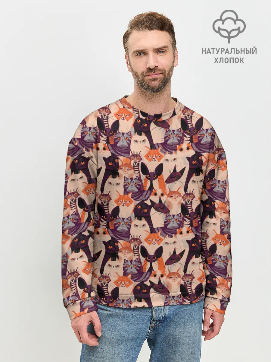 Мужской свитшот базовый / Мемные Коты Паттерн