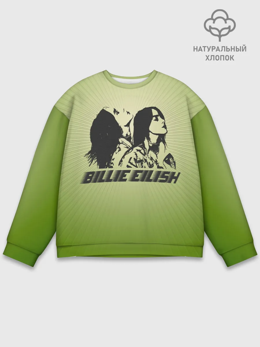 Мужской свитшот базовый / Билли Айлиш на зеленом фоне