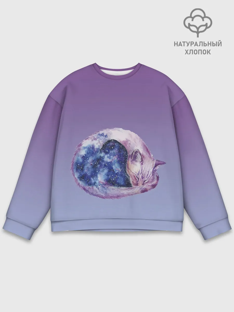 Мужской свитшот базовый / кот звездное небо спит