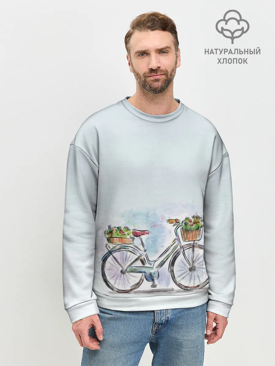 Мужской свитшот базовый / акварельный велосипед