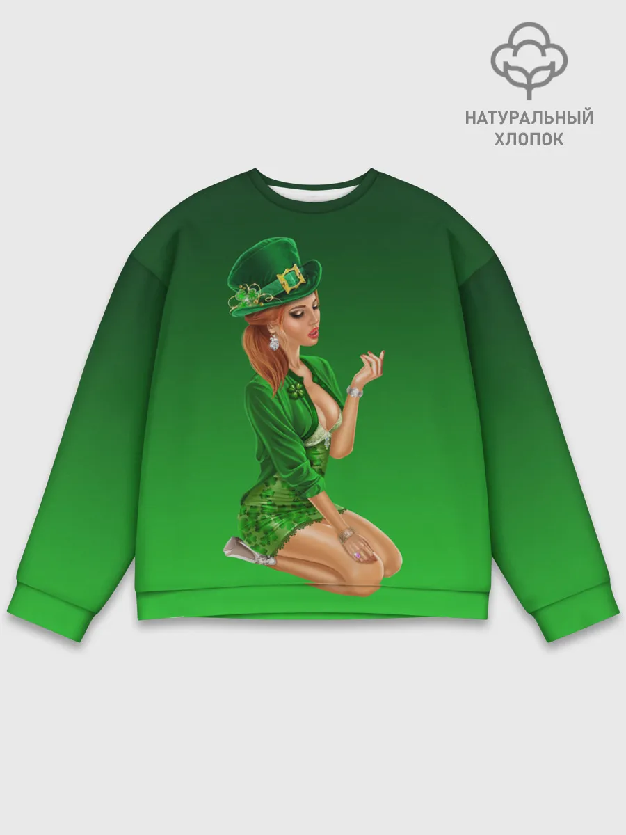 Мужской свитшот базовый / девушка лепрекон в зеленом