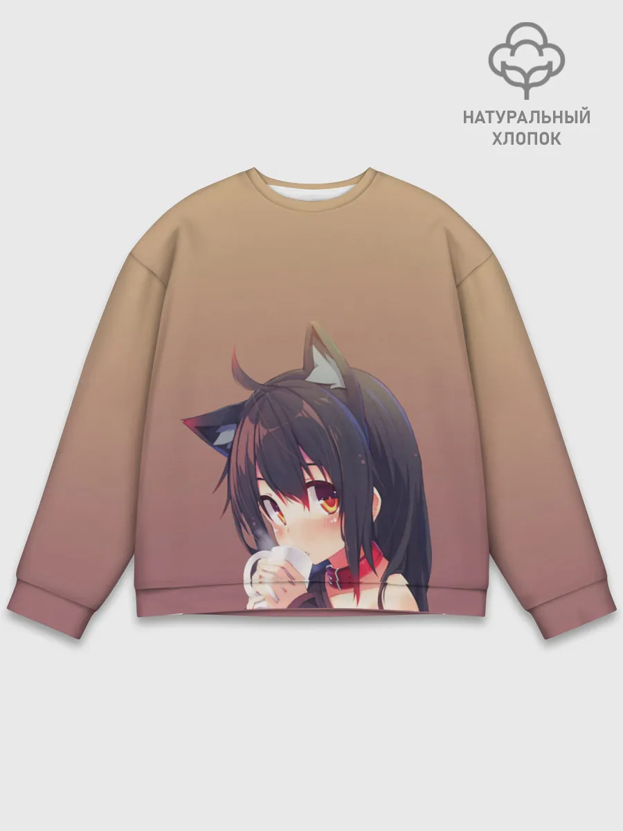Мужской свитшот базовый / девочка ушки кофе