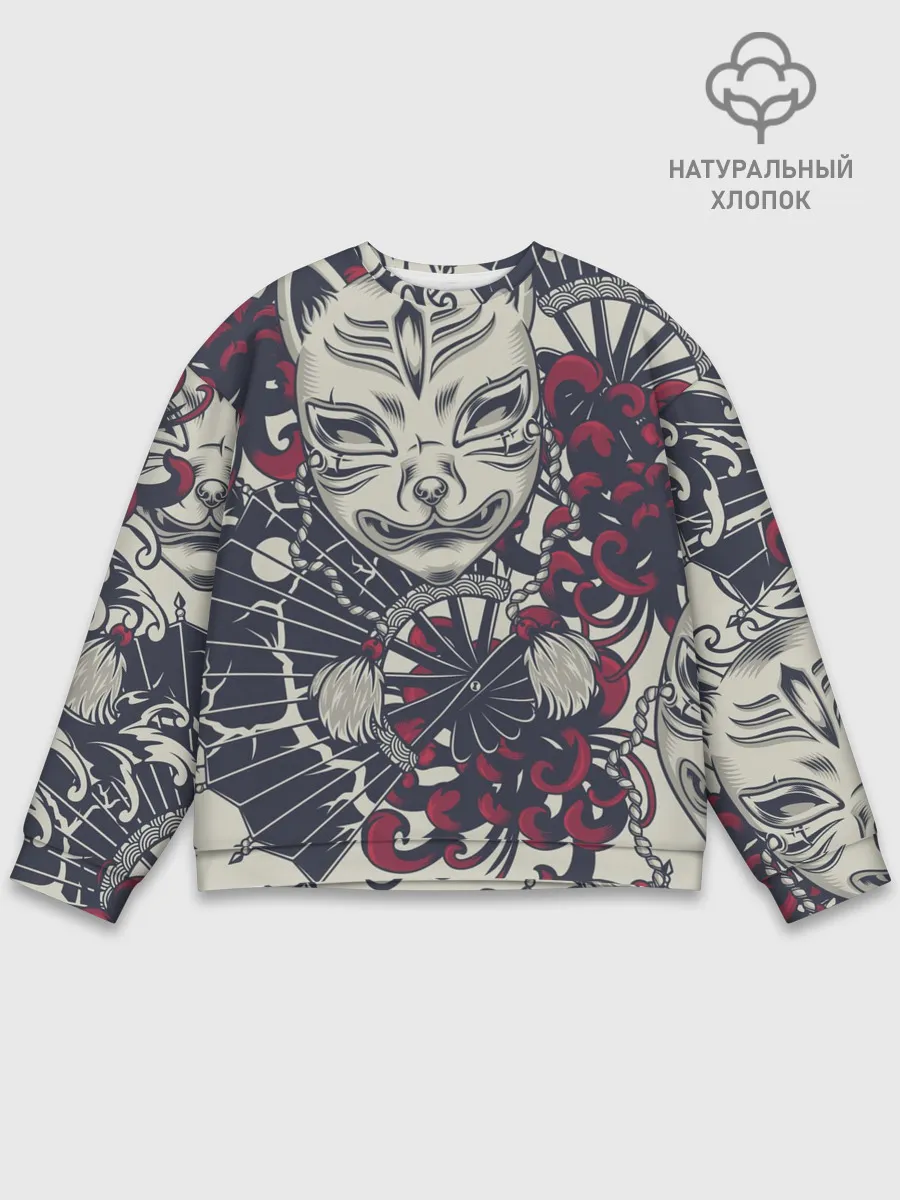 Мужской свитшот базовый / Маска Кицунэ | Маска лисы