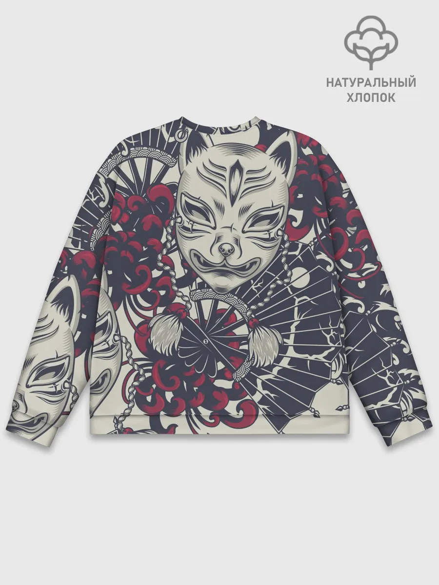 Мужской свитшот базовый / Маска Кицунэ | Маска лисы